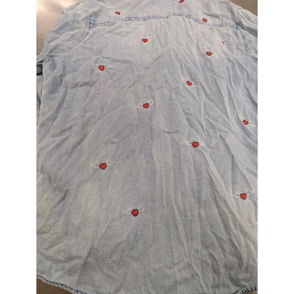 Billy T XL Love Wing Embroidered Distressed Denim Canvas Utility Shirt Women's - Picture 7 of 10